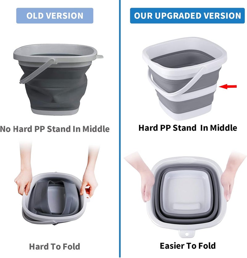Craftend 2 Pack Collapsible Buckets 5L 1.3Gallon Small Cleaning Bucket for Household Portable Plastic Bucket Outdoor Car Washing Tub Foldable Camping Beach Sand Water Pot Pail Space Saving Square Grey - Image 3
